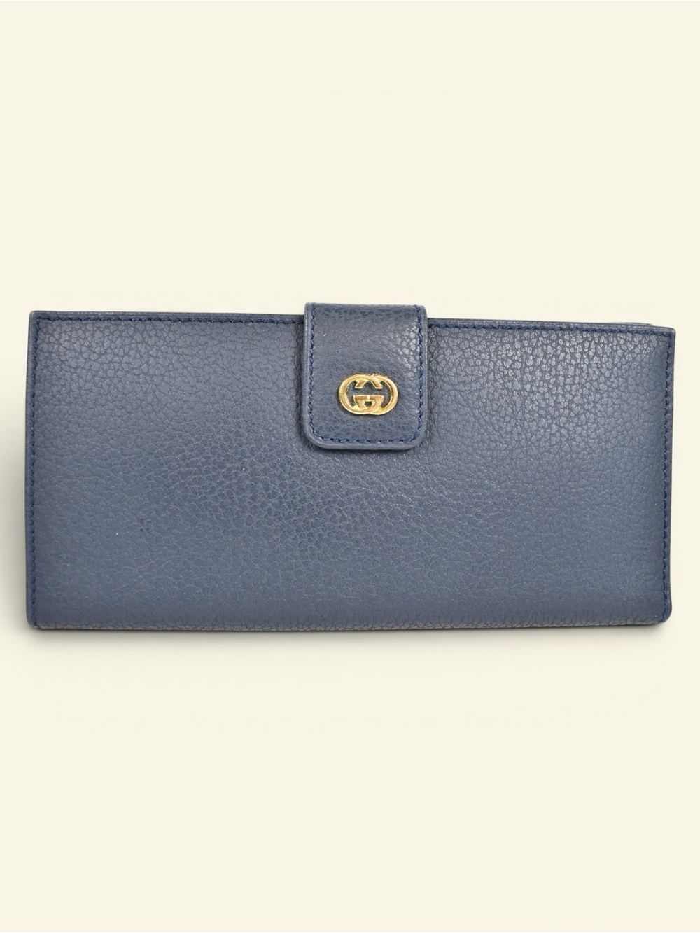 Gucci Blue Pebbled Leather Continental Wallet with Gold GG